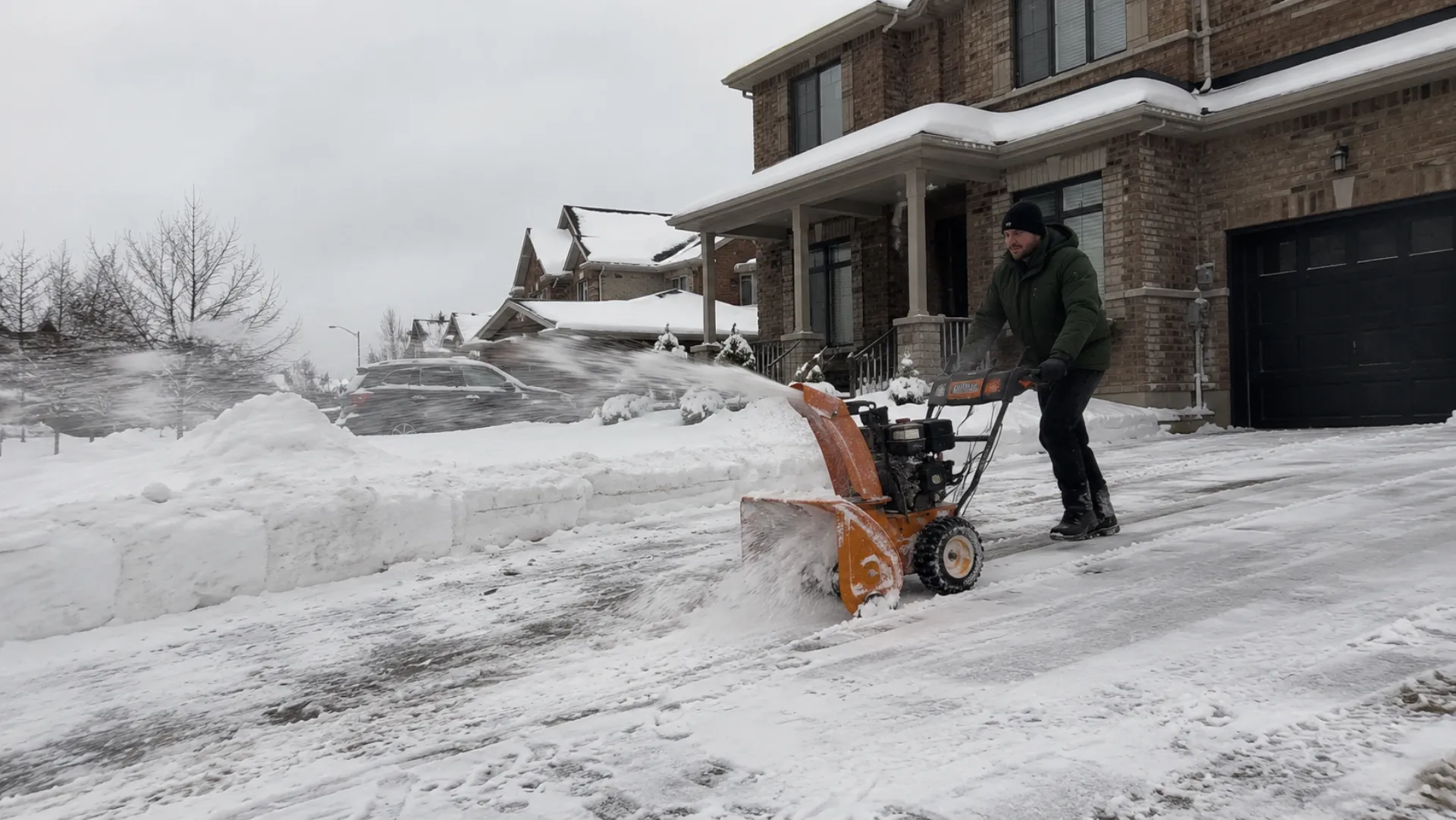 Home Bros crew clearing a snowy residential driveway